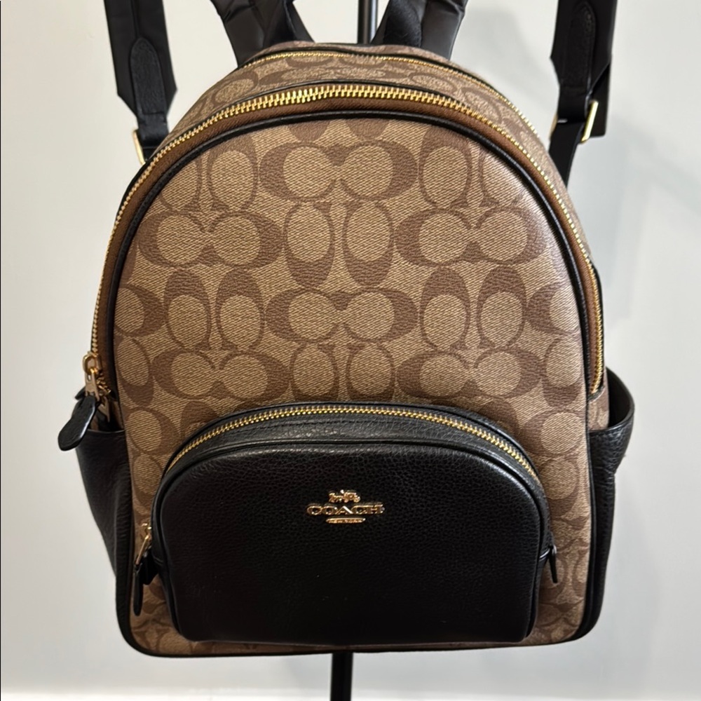 Coach Tan and Black Signature Backpack